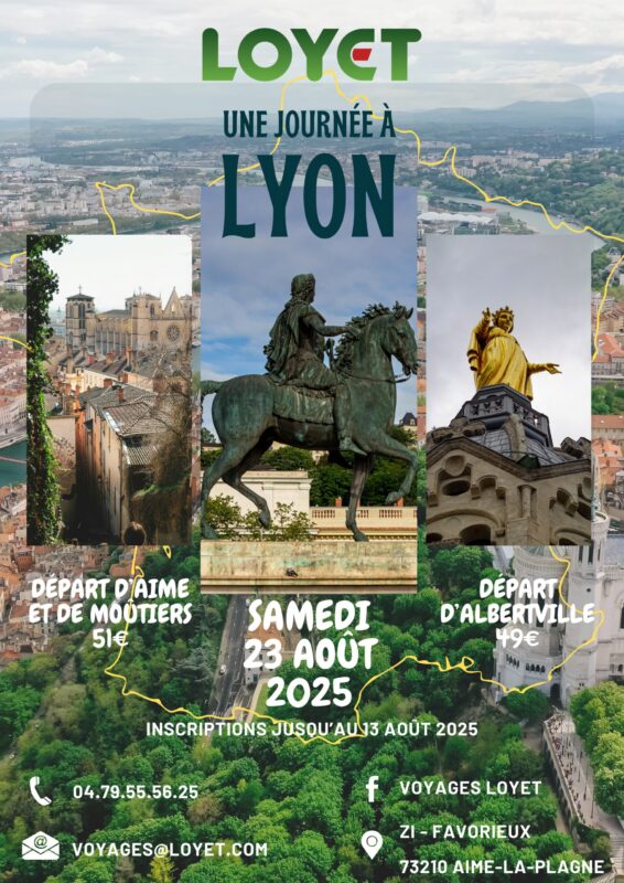 Journée à Lyon
Samedi 23 Août
A partir de 49€
Cliquez ici pour voir le programme détaillé
